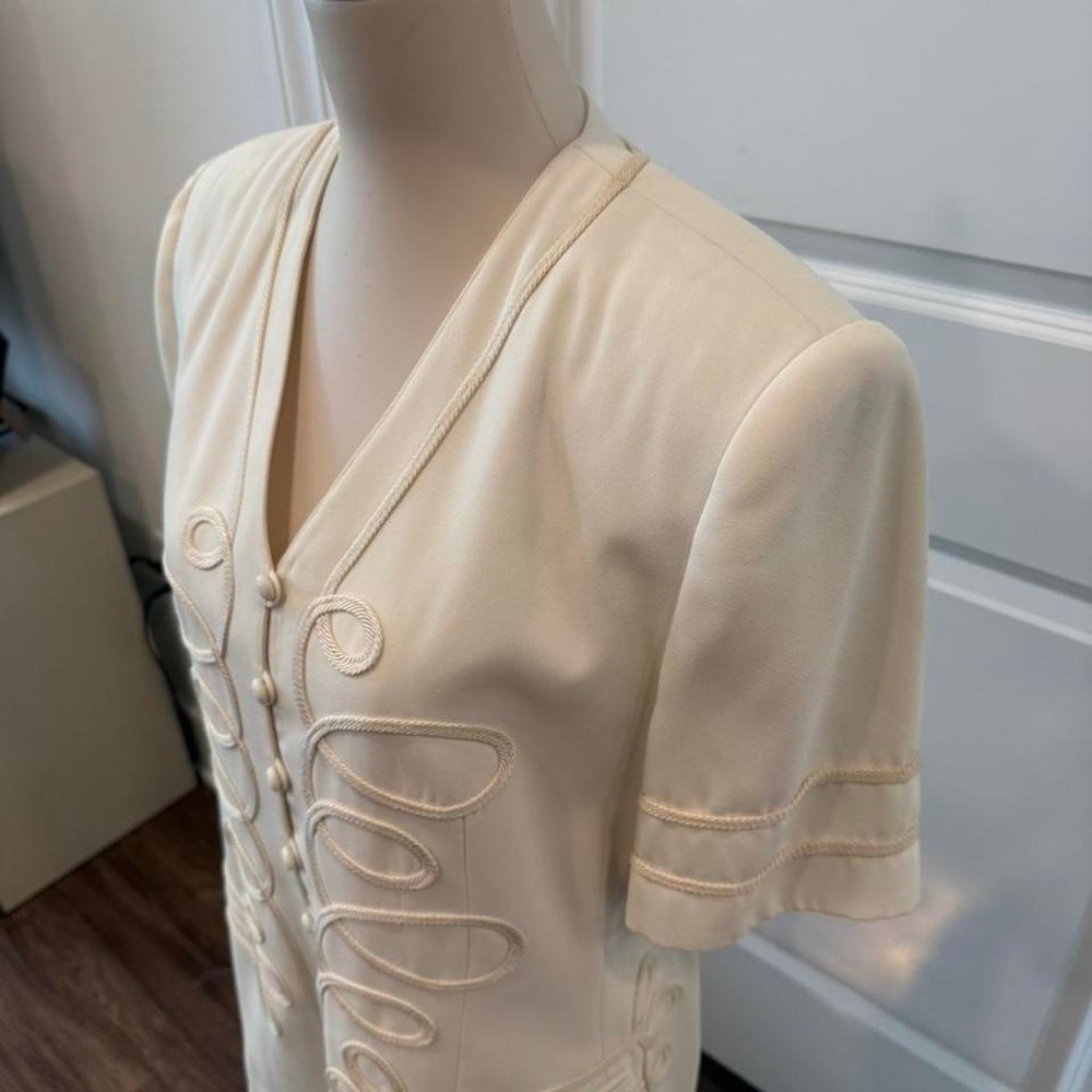 Vintage Chancelle Cream Blouse Soutache Rope Detail Button Front Short Sleeve 12 - Picture 5 of 8